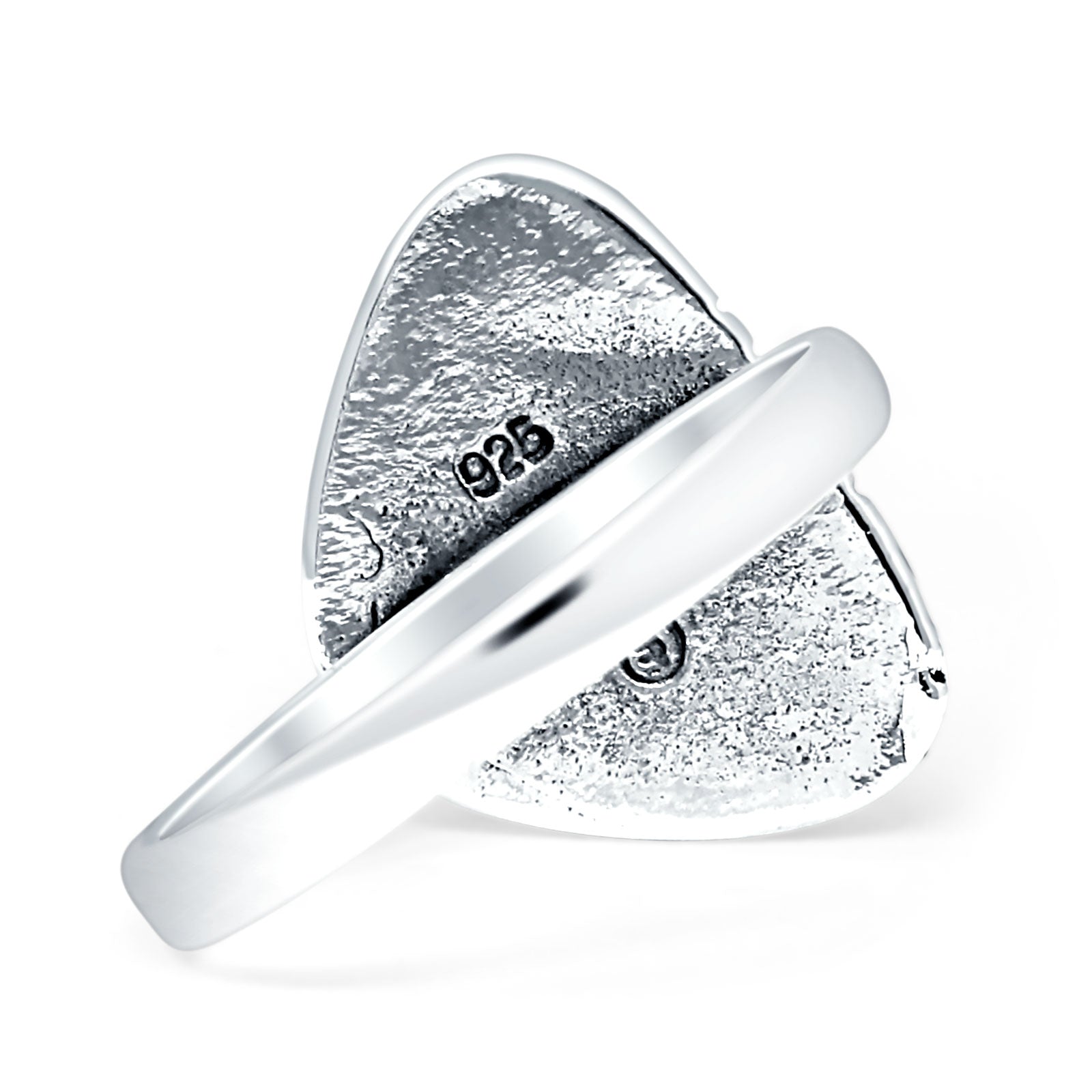 Triangular Ring Created White Opal & Blue Opal Oxidized 925 Sterling Silver