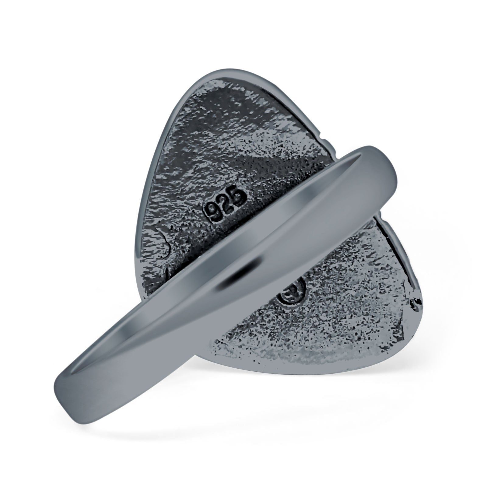 Triangular Ring Created White Opal & Blue Opal Oxidized 925 Sterling Silver