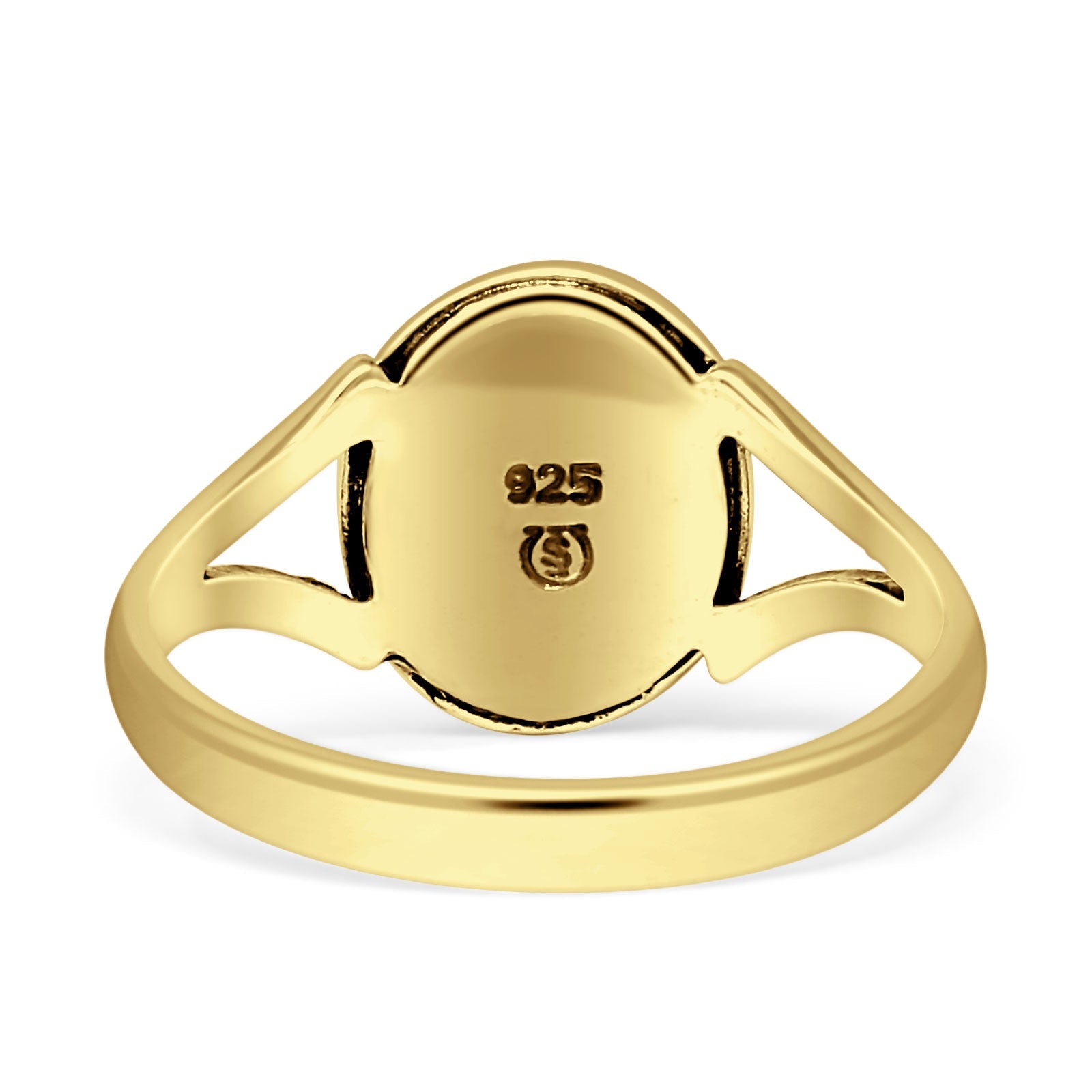 Oval Split Shank Created Opal Oxidized Ring 925 Sterling Silver