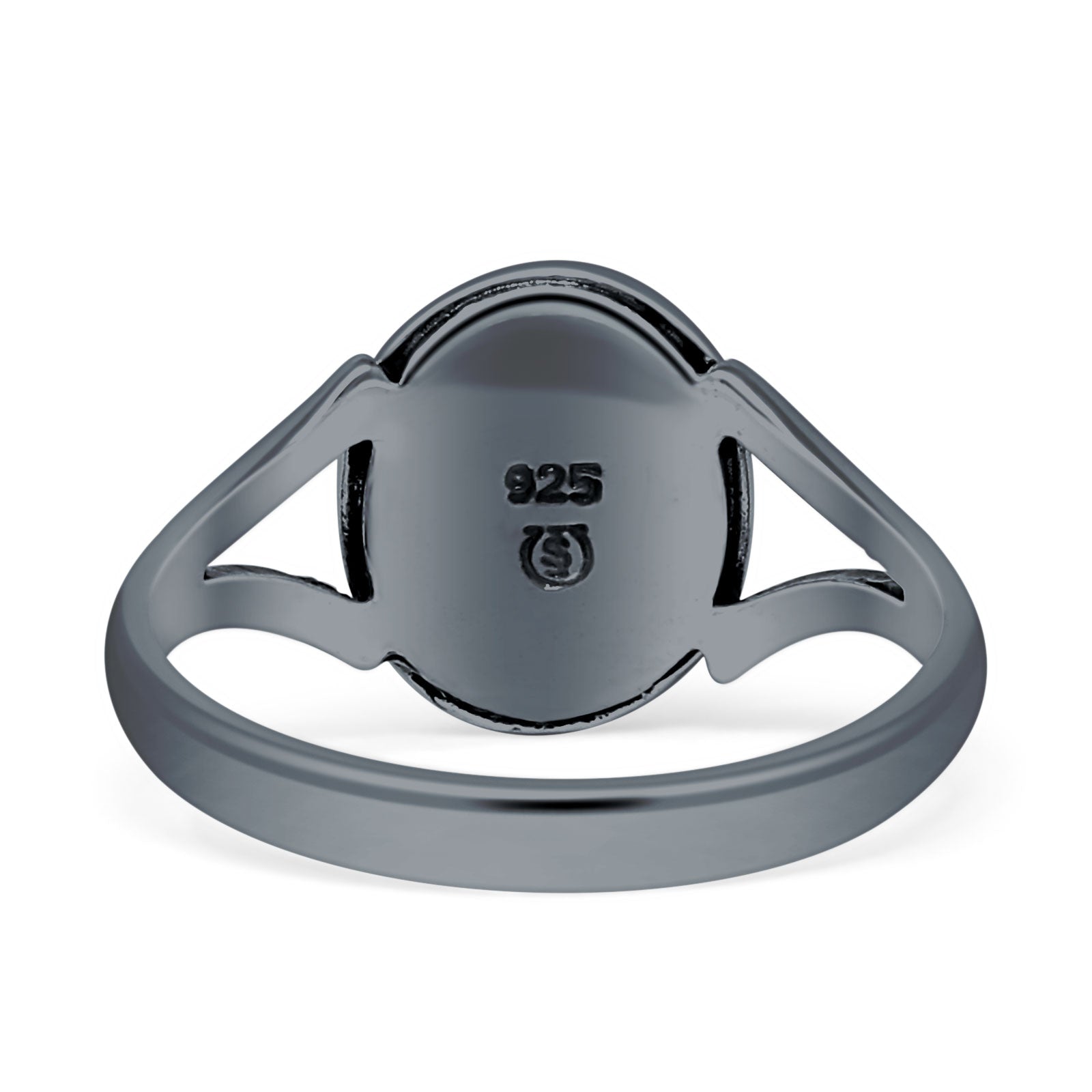 Oval Split Shank Created Opal Oxidized Ring 925 Sterling Silver