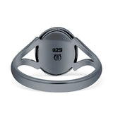 Oval Split Shank Created Opal Oxidized Ring 925 Sterling Silver