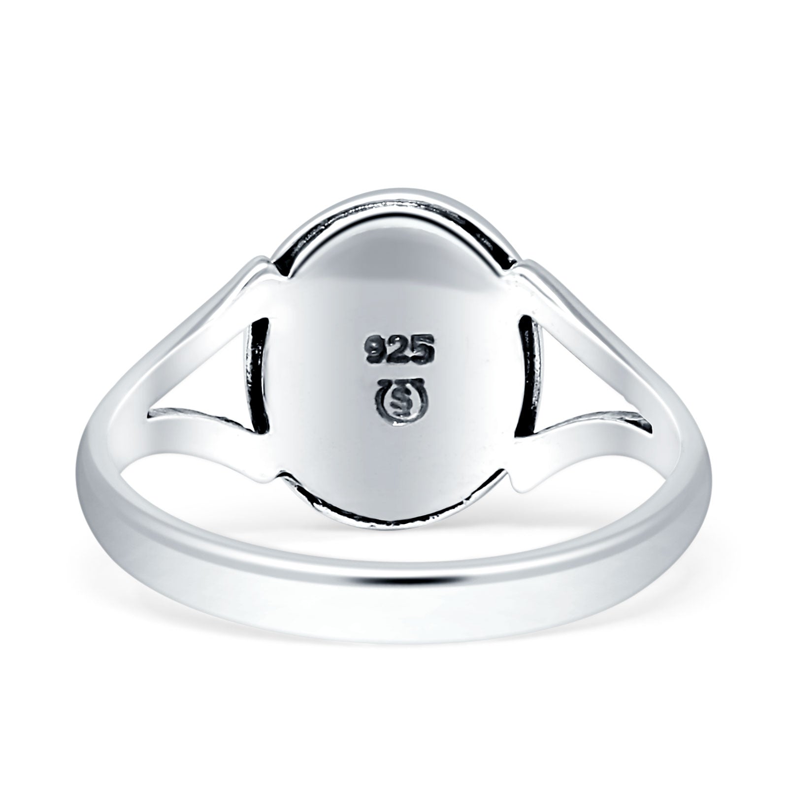 Oval Split Shank Created Opal Oxidized Ring 925 Sterling Silver