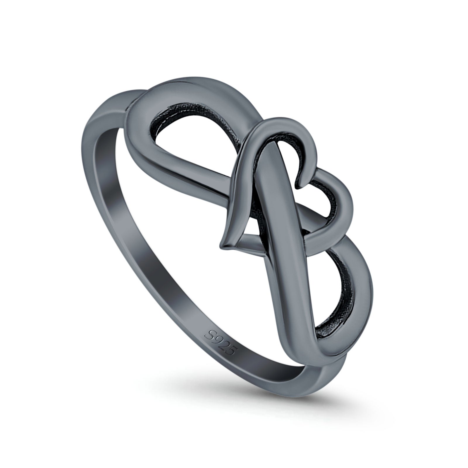 Heart Infinity Ring Oxidized Band 925 Sterling Silver Thumb Ring (8mm)