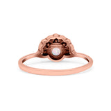 Flower Petite Dainty Thumb Ring Round Lab Created Opal Statement Fashion Ring Oxidized 925 Sterling Silver