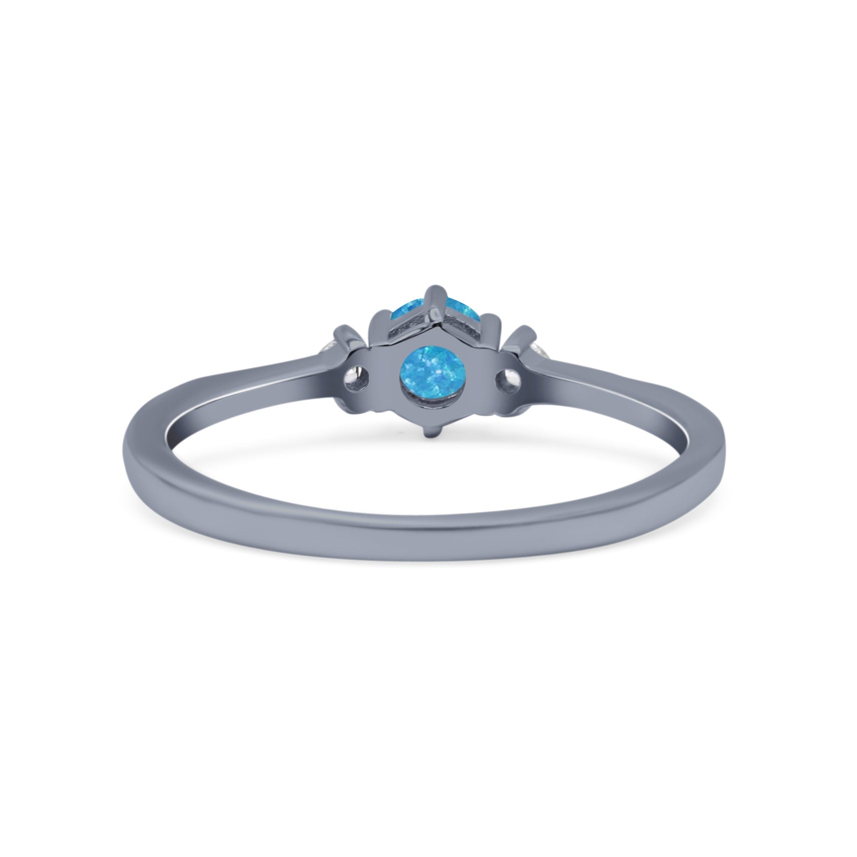 Three Stone Created Opal Petite Dainty Thumb Ring Round Statement Fashion Ring Solid 925 Sterling Silver