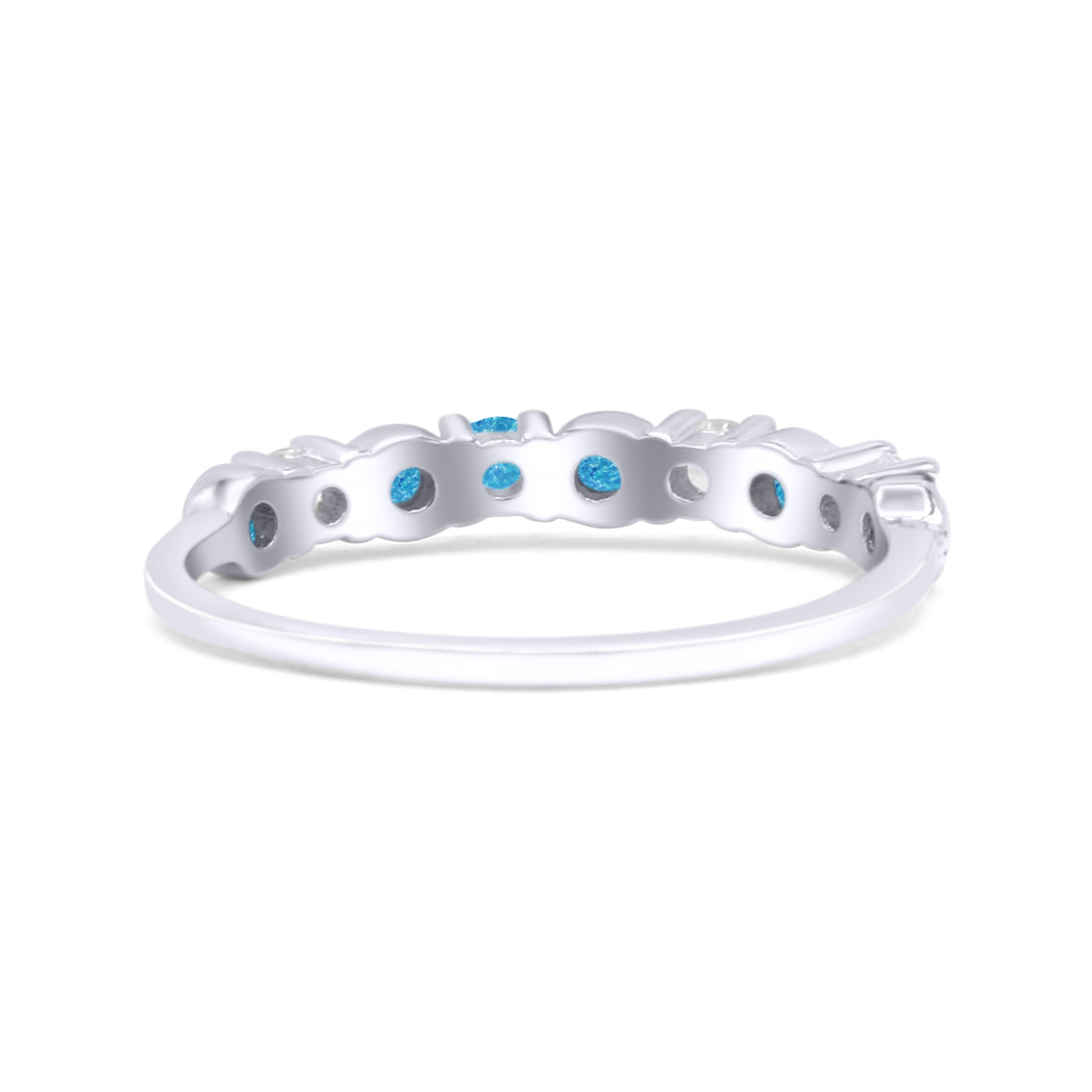 Half Eternity Ring Wedding Engagement Band Round Lab Created Opal 925 Sterling Silver