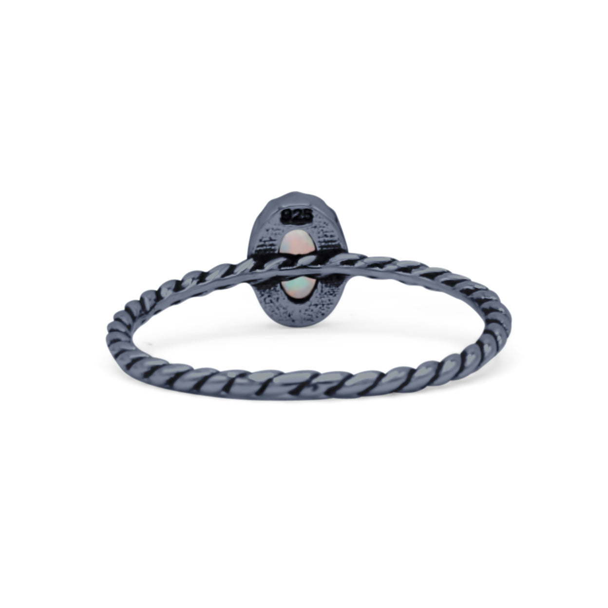 Rope Petite Dainty Lab Created Opal Oval Ring Solid 925 Sterling Silver