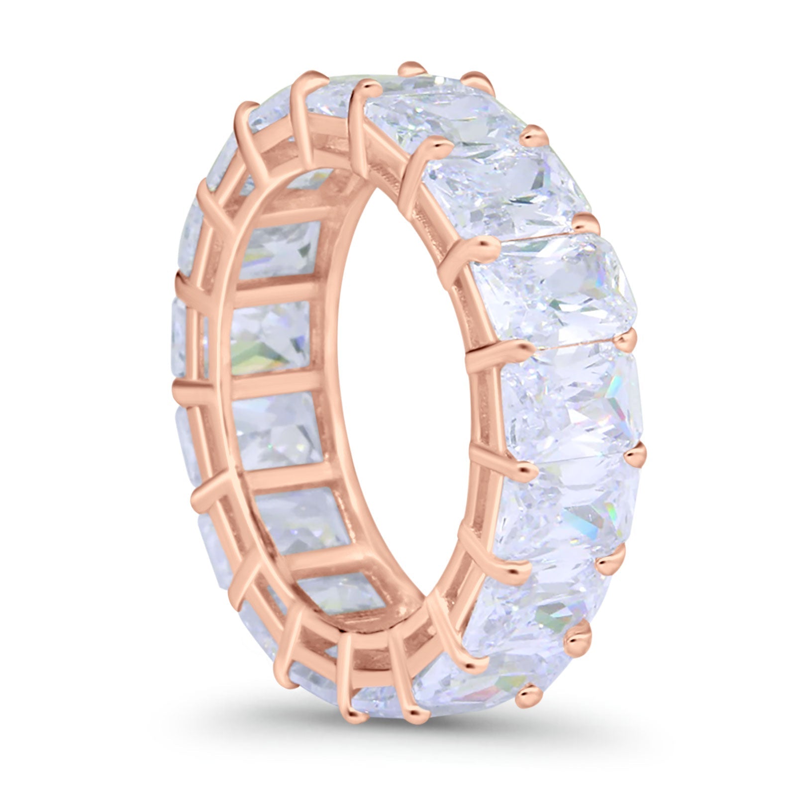 Stackable Emerald Cut Full Eternity Wedding Engagement Band Ring Simulated CZ 925 Sterling Silver