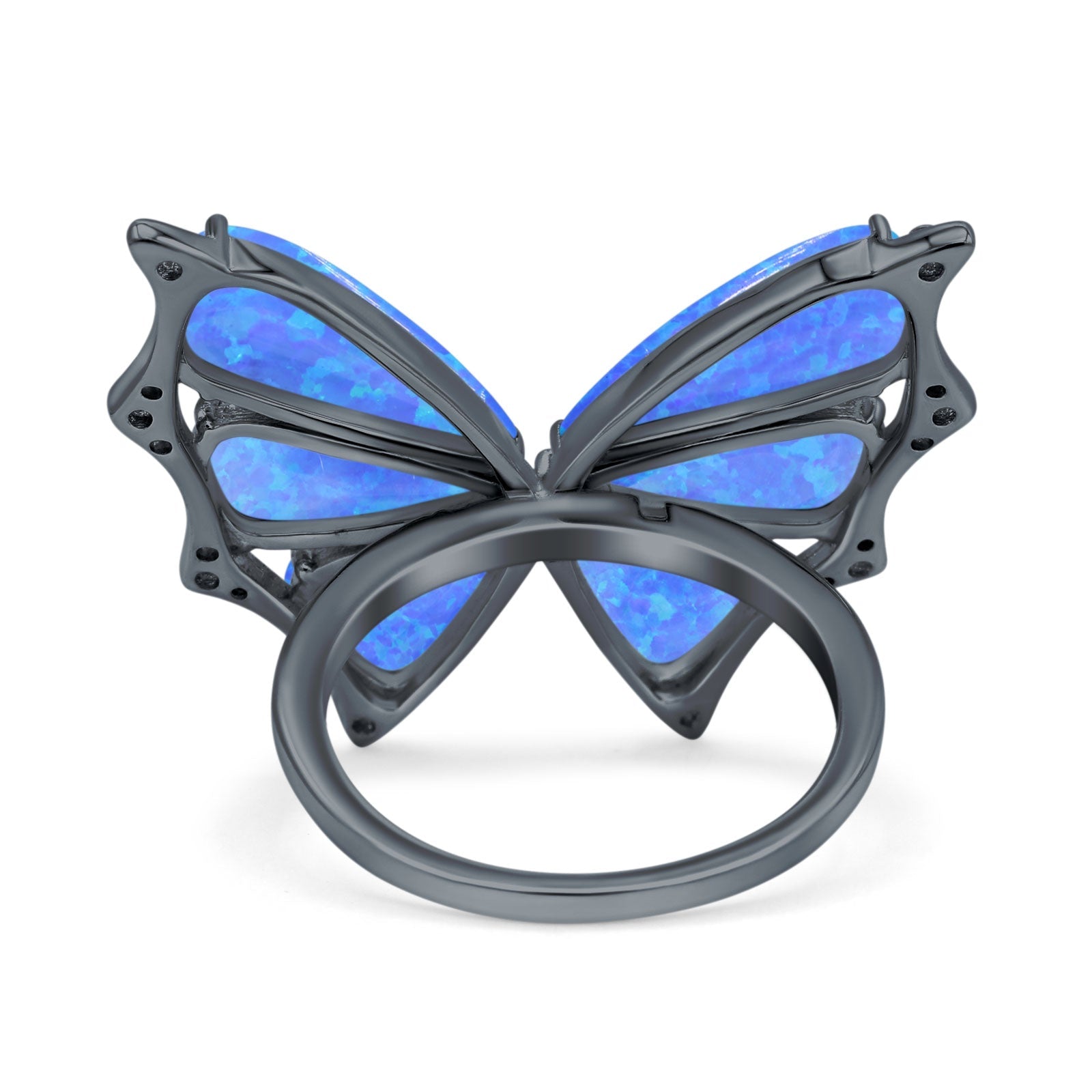 Butterfly Petite Dainty Thumb Ring Lab Created Opal Statement Fashion Ring 925 Sterling Silver