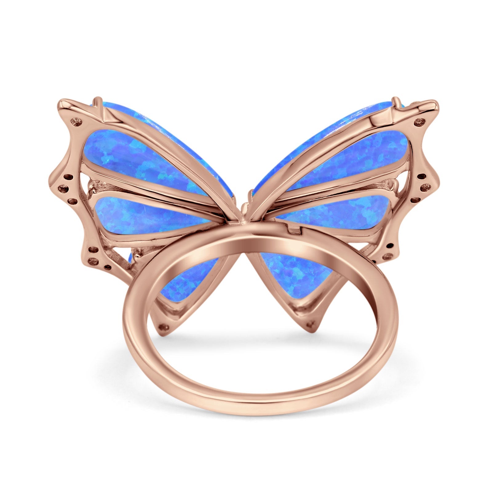 Butterfly Petite Dainty Thumb Ring Lab Created Opal Statement Fashion Ring 925 Sterling Silver
