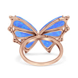 Butterfly Petite Dainty Thumb Ring Lab Created Opal Statement Fashion Ring 925 Sterling Silver