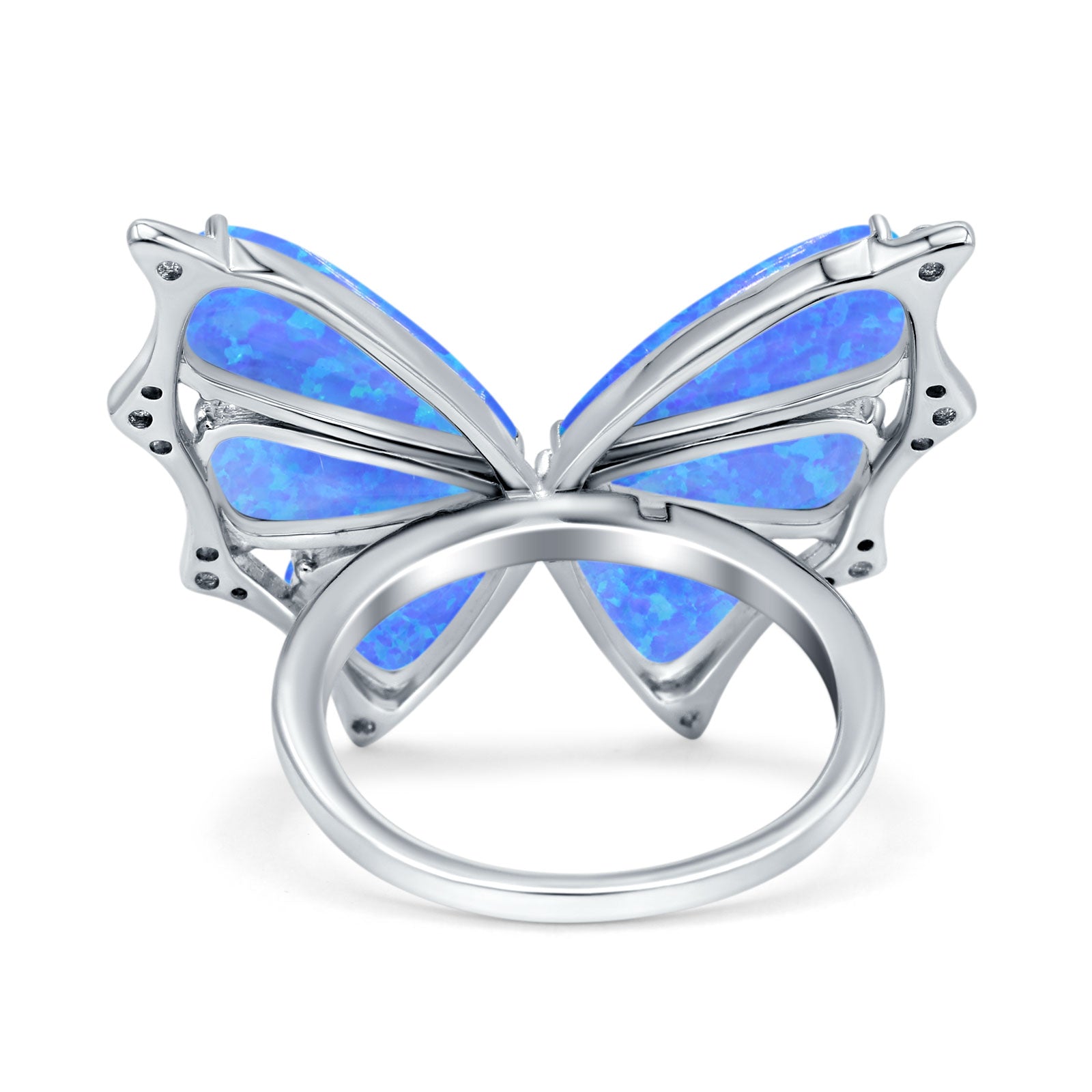 Butterfly Petite Dainty Thumb Ring Lab Created Opal Statement Fashion Ring 925 Sterling Silver