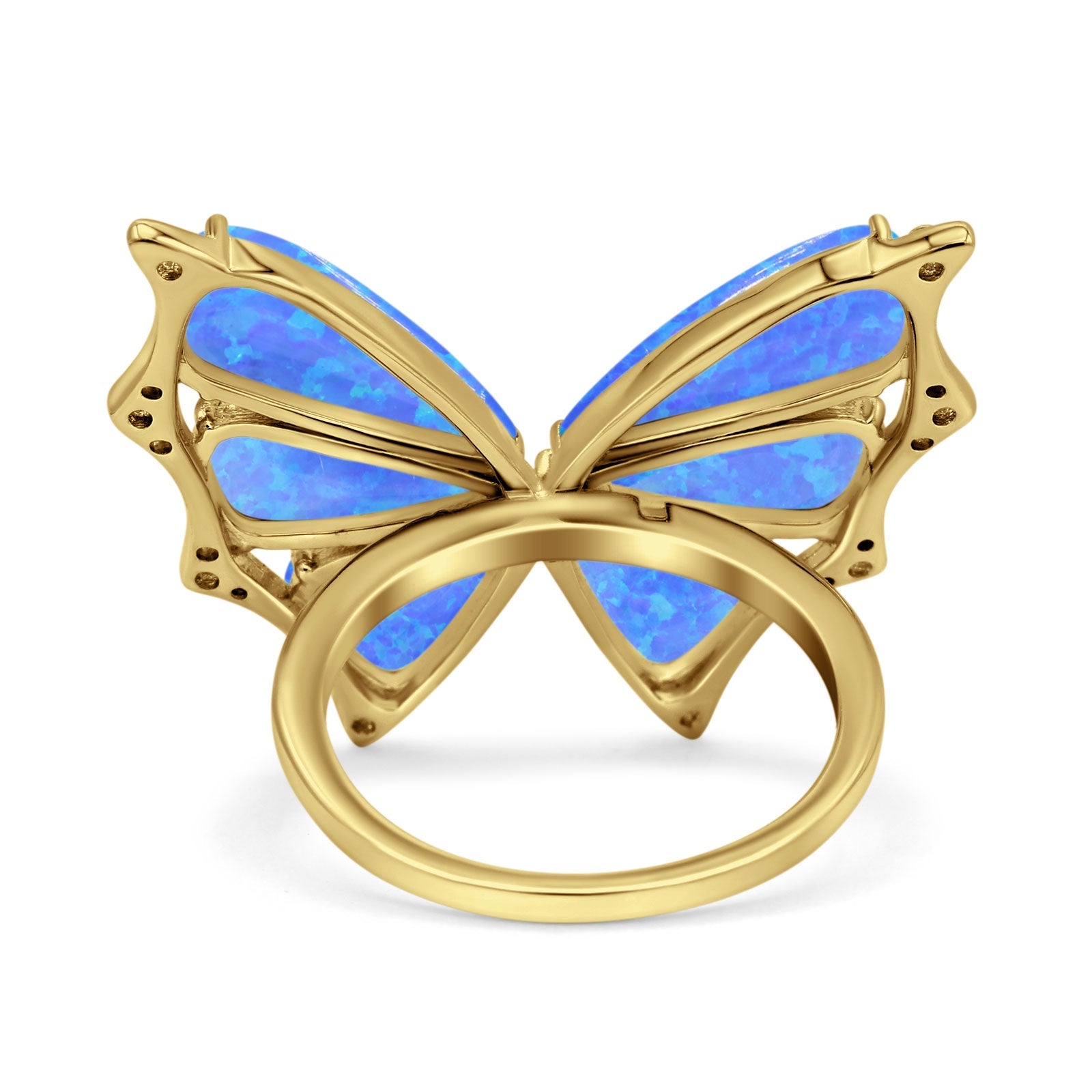 Butterfly Petite Dainty Thumb Ring Lab Created Opal Statement Fashion Ring 925 Sterling Silver