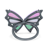 Butterfly Petite Dainty Thumb Ring Lab Created Opal Statement Fashion Ring 925 Sterling Silver