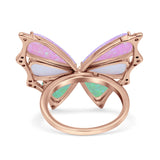 Butterfly Petite Dainty Thumb Ring Lab Created Opal Statement Fashion Ring 925 Sterling Silver