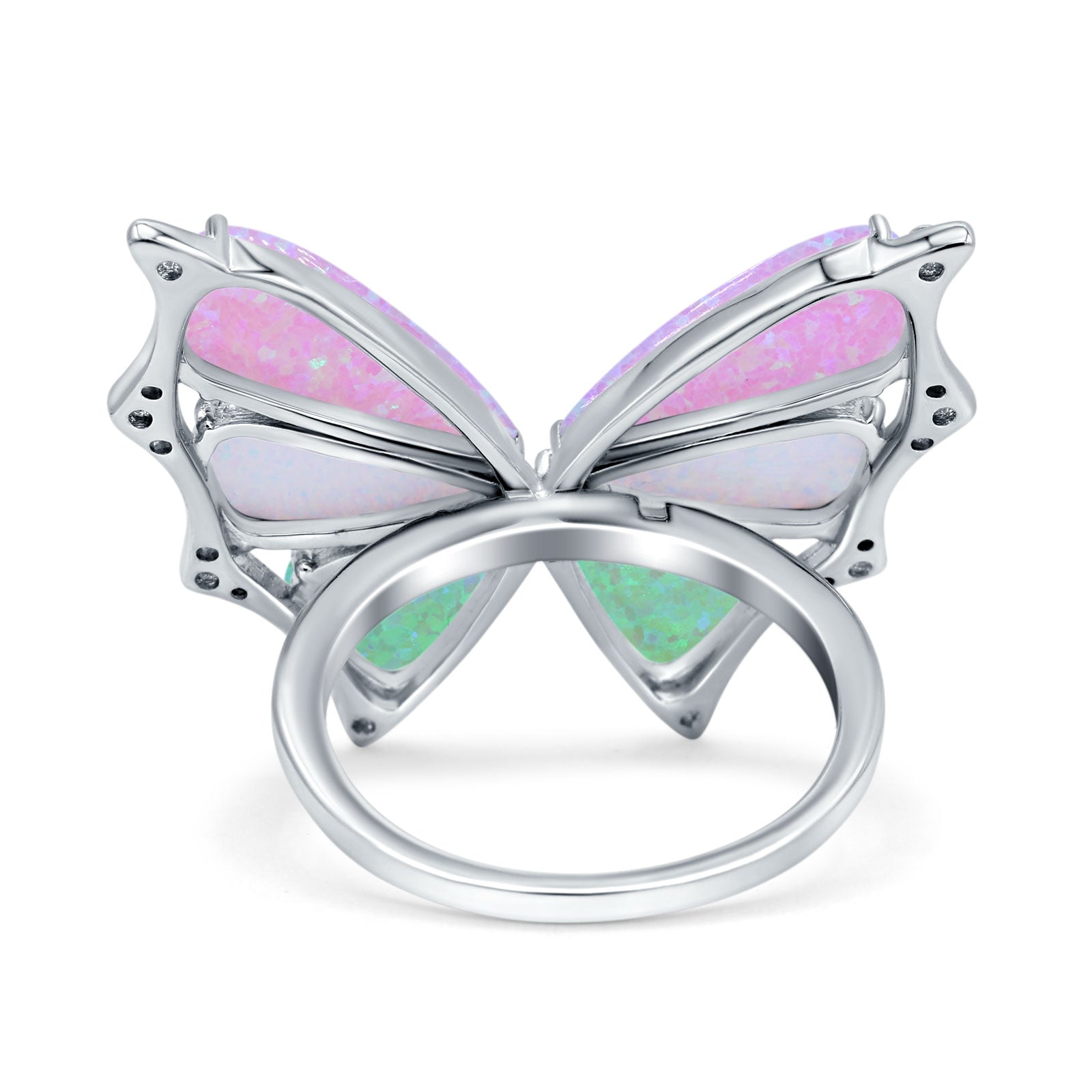 Butterfly Petite Dainty Thumb Ring Lab Created Opal Statement Fashion Ring 925 Sterling Silver