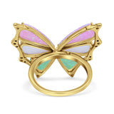 Butterfly Petite Dainty Thumb Ring Lab Created Opal Statement Fashion Ring 925 Sterling Silver