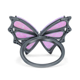Butterfly Petite Dainty Thumb Ring Lab Created Opal Statement Fashion Ring 925 Sterling Silver