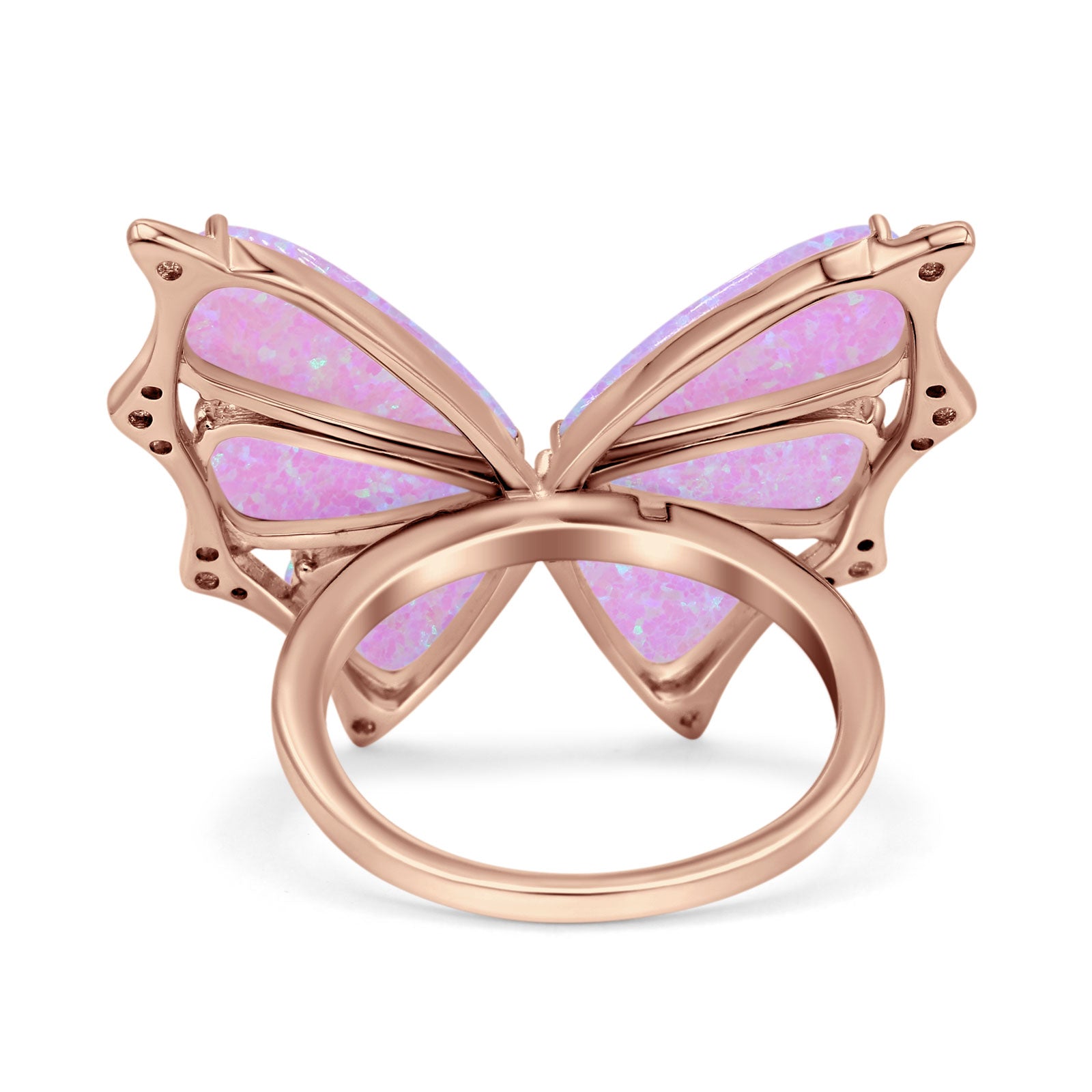 Butterfly Petite Dainty Thumb Ring Lab Created Opal Statement Fashion Ring 925 Sterling Silver