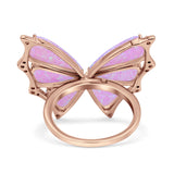 Butterfly Petite Dainty Thumb Ring Lab Created Opal Statement Fashion Ring 925 Sterling Silver