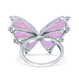 Butterfly Petite Dainty Thumb Ring Lab Created Opal Statement Fashion Ring 925 Sterling Silver