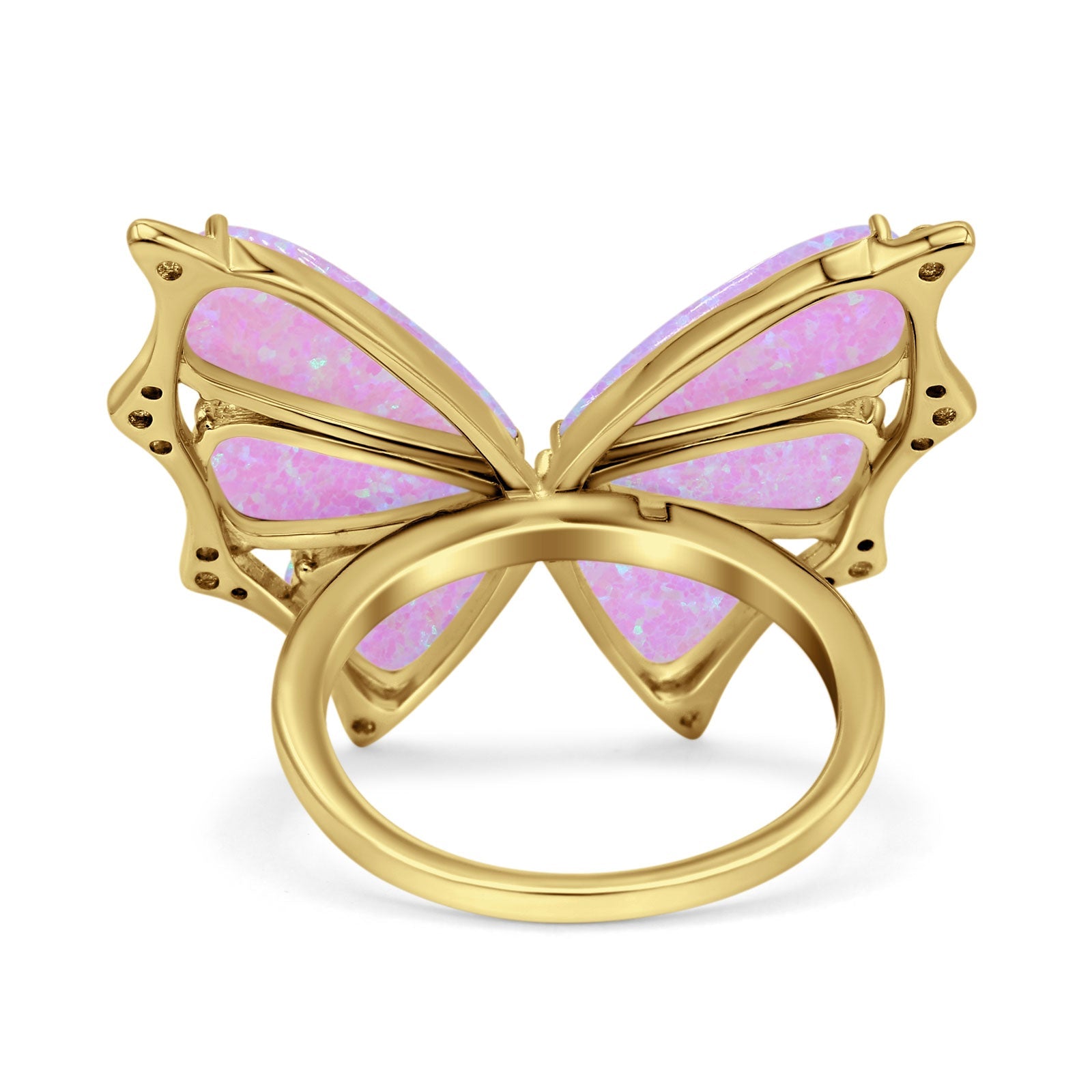 Butterfly Petite Dainty Thumb Ring Lab Created Opal Statement Fashion Ring 925 Sterling Silver