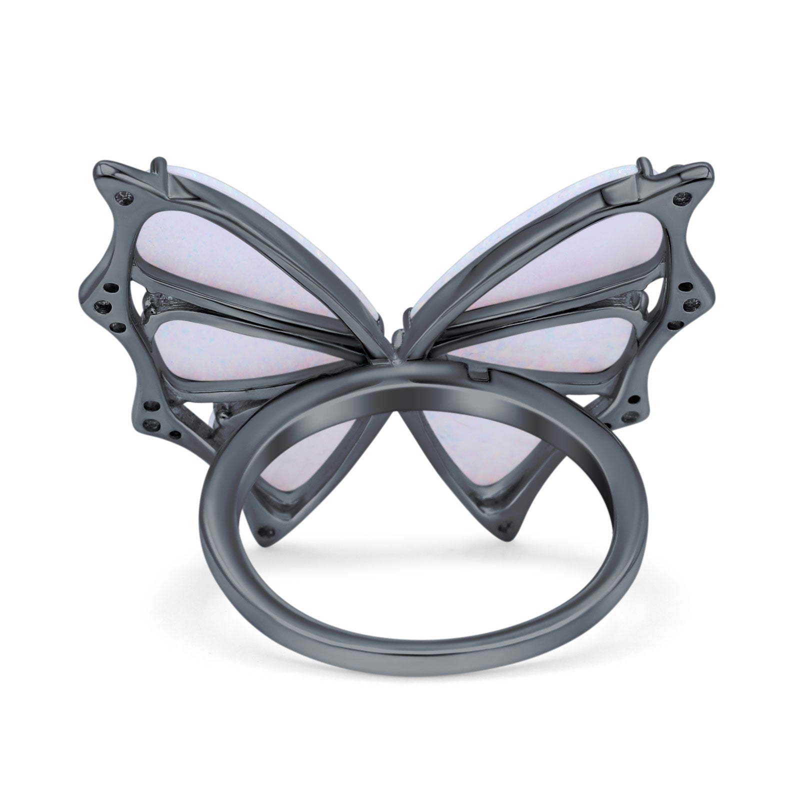 Butterfly Petite Dainty Thumb Ring Lab Created Opal Statement Fashion Ring 925 Sterling Silver