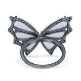Butterfly Petite Dainty Thumb Ring Lab Created Opal Statement Fashion Ring 925 Sterling Silver