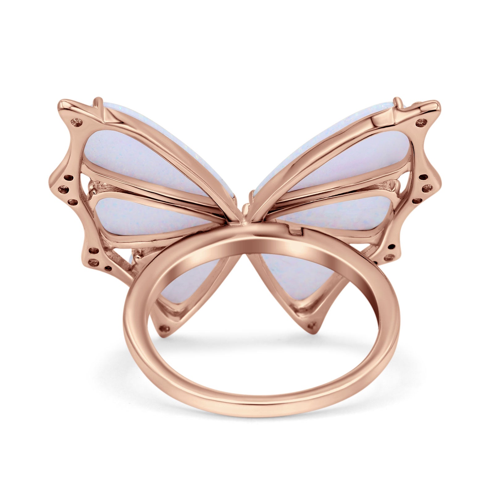 Butterfly Petite Dainty Thumb Ring Lab Created Opal Statement Fashion Ring 925 Sterling Silver