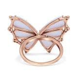 Butterfly Petite Dainty Thumb Ring Lab Created Opal Statement Fashion Ring 925 Sterling Silver