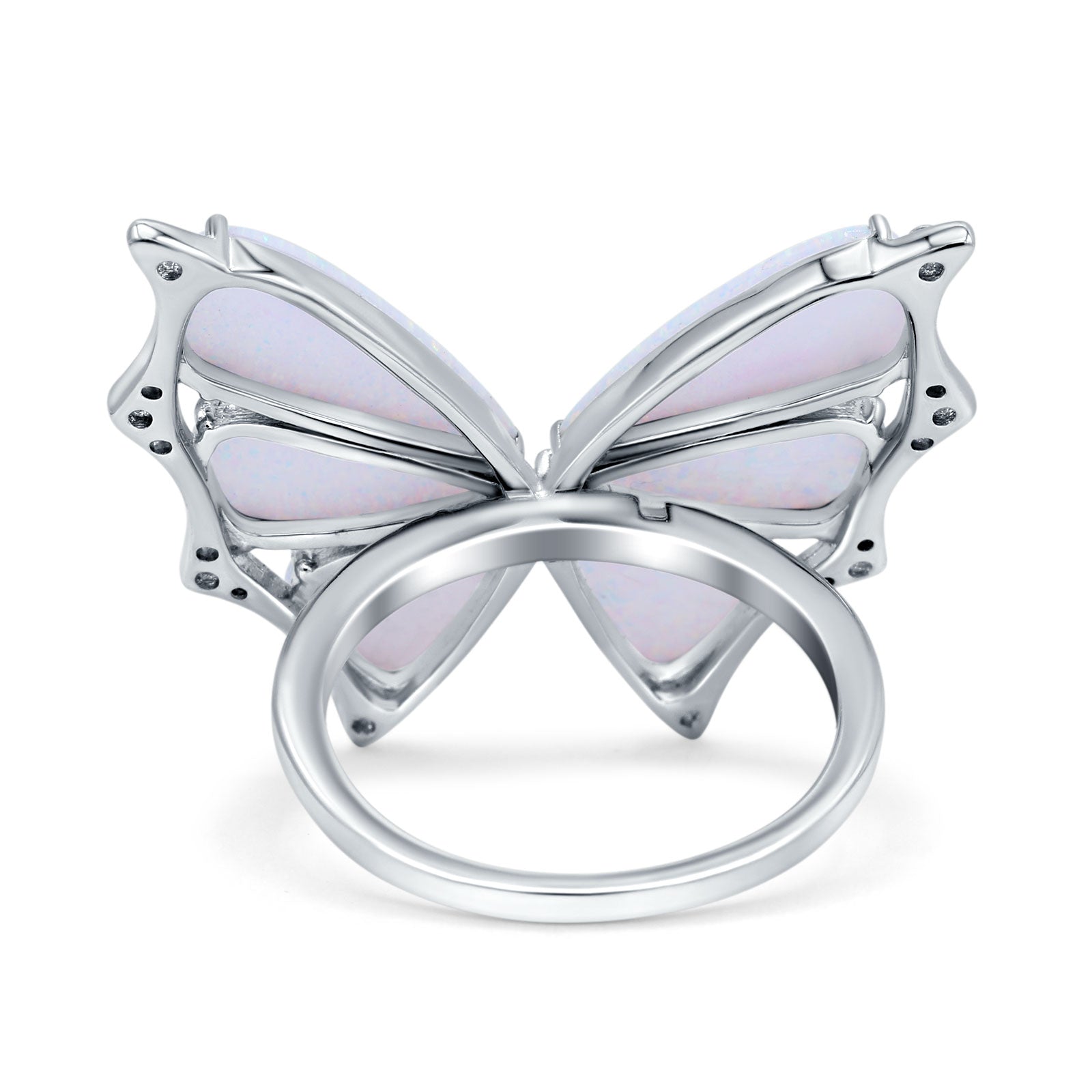 Butterfly Petite Dainty Thumb Ring Lab Created Opal Statement Fashion Ring 925 Sterling Silver