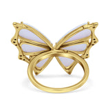 Butterfly Petite Dainty Thumb Ring Lab Created Opal Statement Fashion Ring 925 Sterling Silver