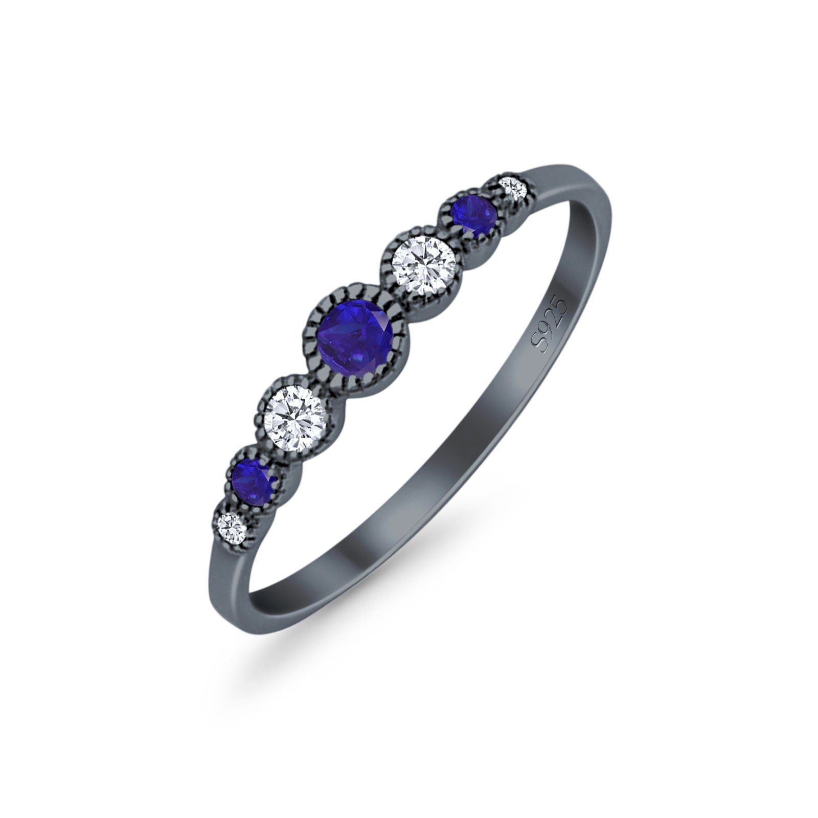 Half Eternity Band Round Simulated Blue Sapphire Cubic Zirconia 925 Sterling Silver (4mm)