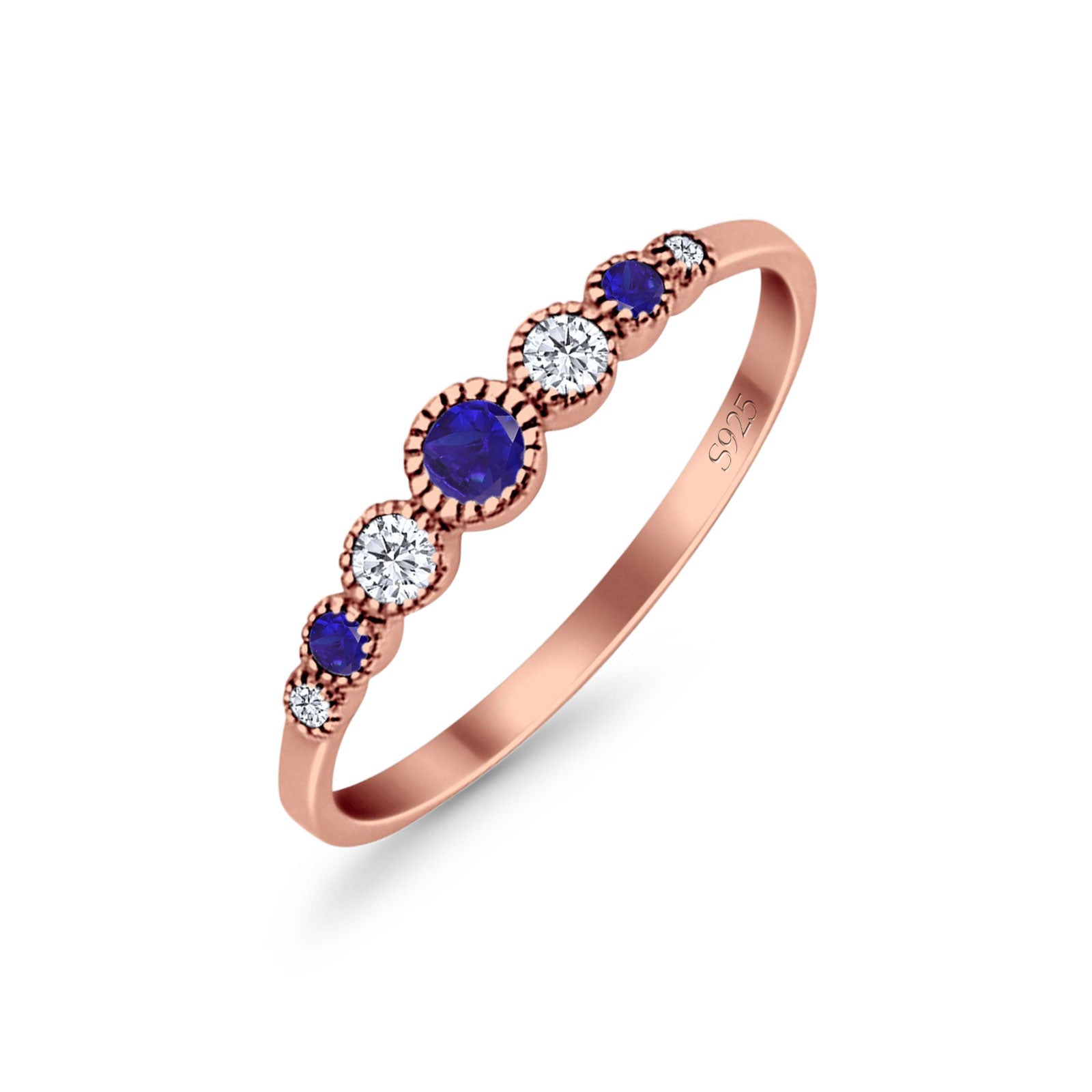 Half Eternity Band Round Simulated Blue Sapphire Cubic Zirconia 925 Sterling Silver (4mm)