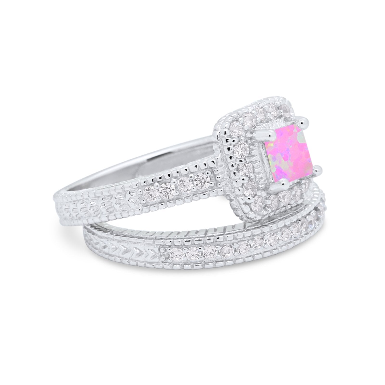 Two Piece Vintage Style Wedding Ring 925 Sterling Silver Simulated Cubic Zirconia