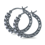 Half Eternity Huggie Hoop Earrings Round Simulated Cubic Zirconia 925 Sterling Silver (21mm)