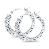 Half Eternity Huggie Hoop Earrings Round Simulated Cubic Zirconia 925 Sterling Silver (21mm)