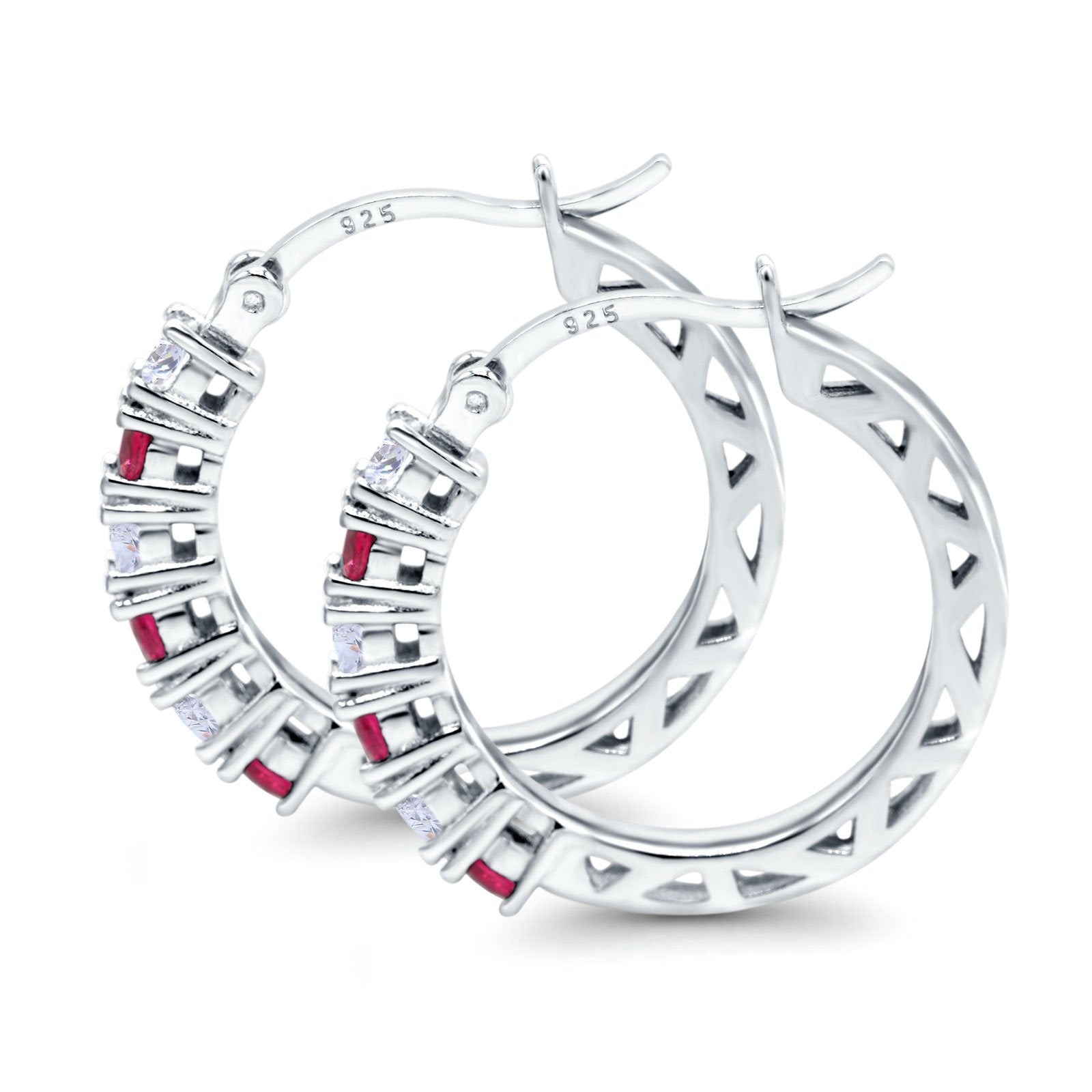 Half Eternity Huggie Hoop Earrings Round Simulated Cubic Zirconia 925 Sterling Silver (21mm)