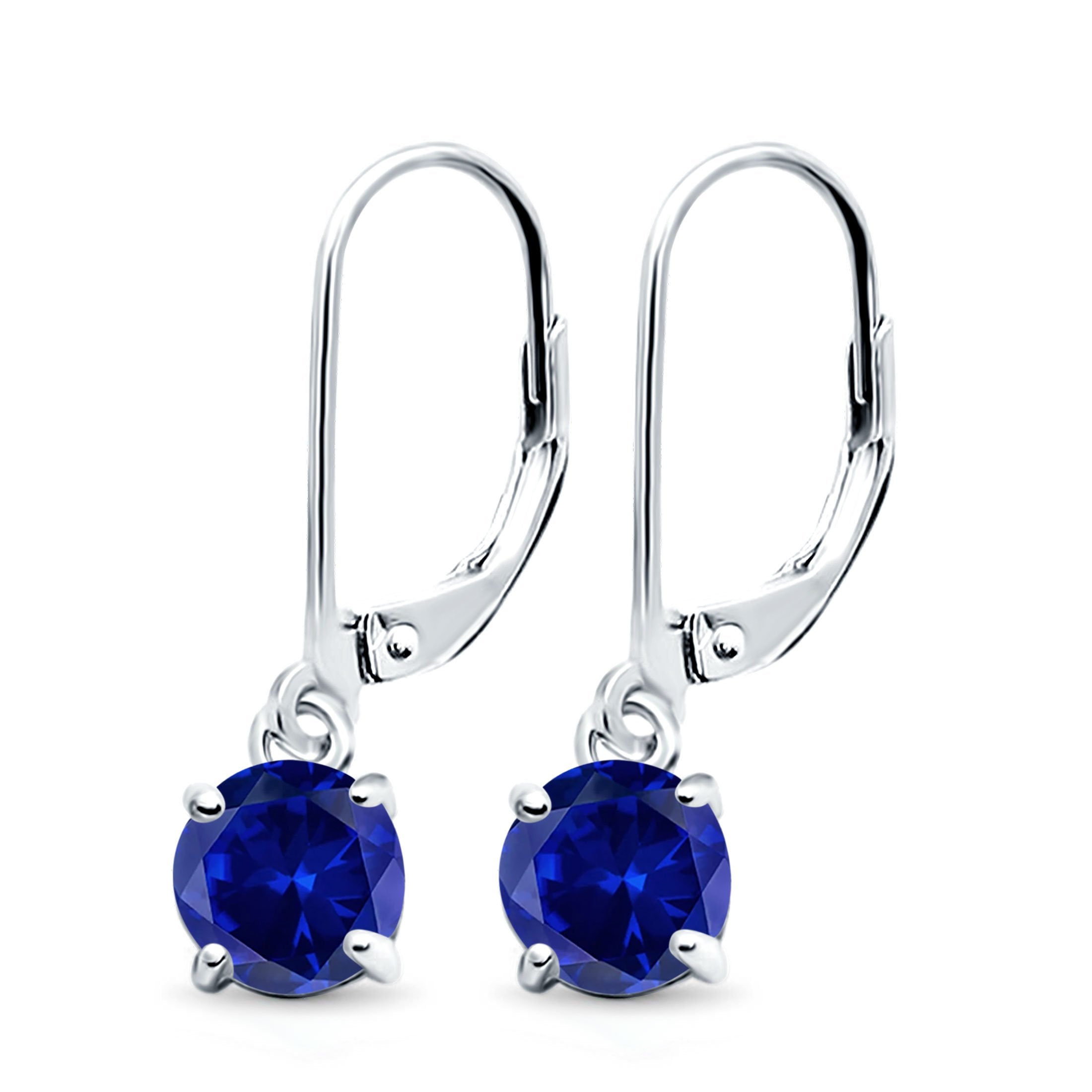Lever Back Earring Round Simulated Cubic Zirconia 925 Sterling Silver (2mm-10mm)