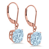 Cushion Cut Bridal Dangling Leverback Earrings Simulated Cubic Zirconia 925 Sterling Silver (3mm-10mm)