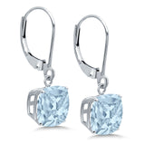 Cushion Cut Bridal Dangling Leverback Earrings Simulated Cubic Zirconia 925 Sterling Silver (3mm-10mm)