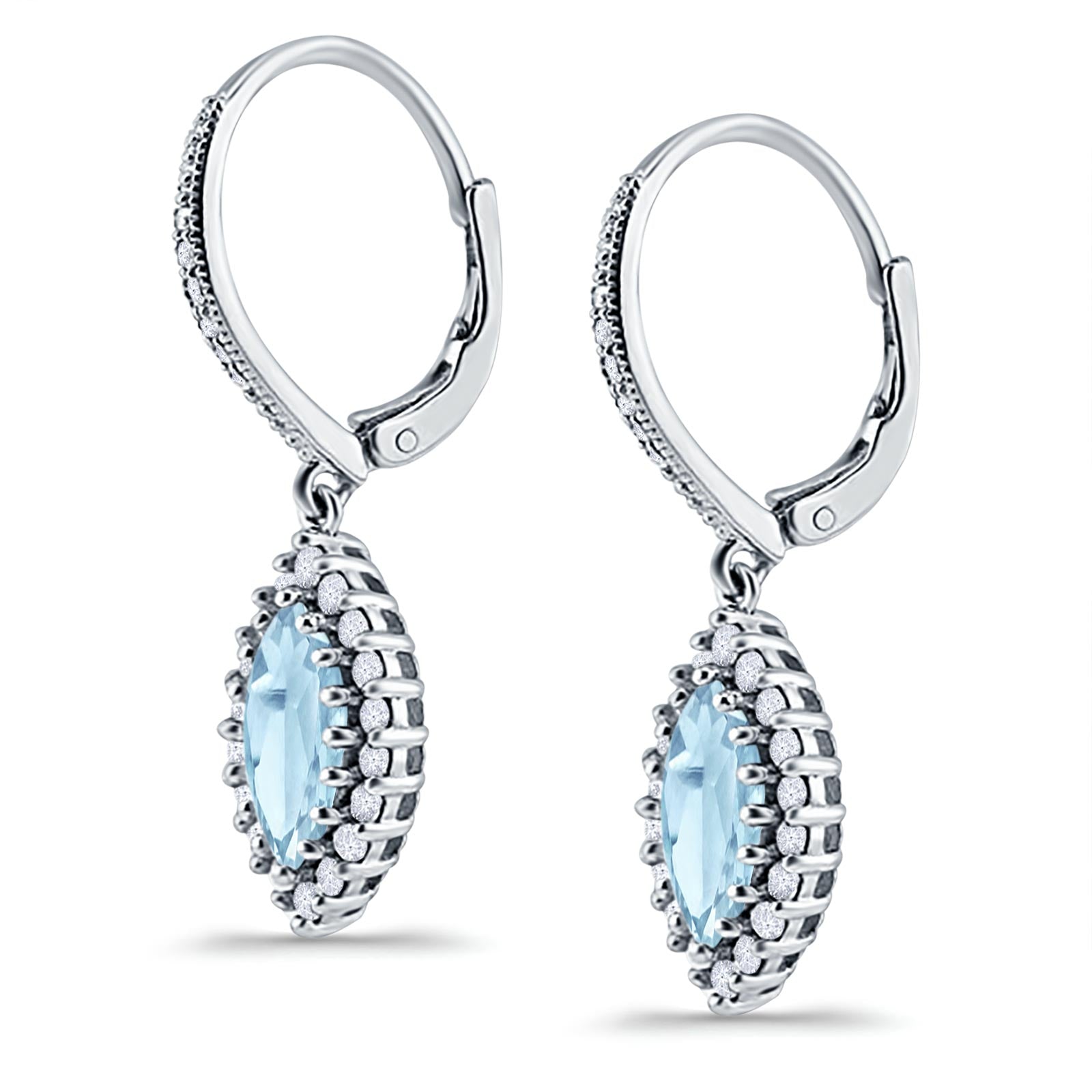 Halo Marquise Dangling Leverback Wedding Earrings Simulated Cubic Zirconia 925 Sterling Silver (31mm)