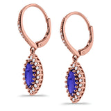 Halo Marquise Dangling Leverback Wedding Earrings Simulated Cubic Zirconia 925 Sterling Silver (31mm)
