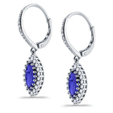 Halo Marquise Dangling Leverback Wedding Earrings Simulated Cubic Zirconia 925 Sterling Silver (31mm)