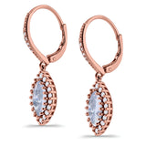 Halo Marquise Dangling Leverback Wedding Earrings Simulated Cubic Zirconia 925 Sterling Silver (31mm)