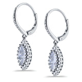 Halo Marquise Dangling Leverback Wedding Earrings Simulated Cubic Zirconia 925 Sterling Silver (31mm)