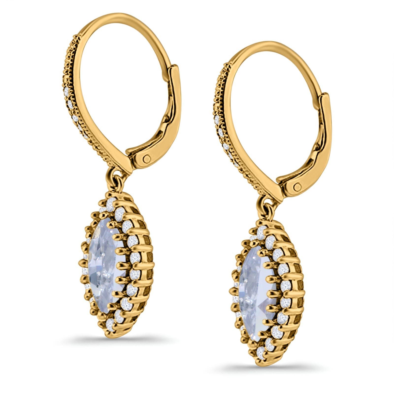 Halo Marquise Dangling Leverback Wedding Earrings Simulated Cubic Zirconia 925 Sterling Silver (31mm)