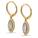 Halo Marquise Dangling Leverback Wedding Earrings Simulated Cubic Zirconia 925 Sterling Silver (31mm)