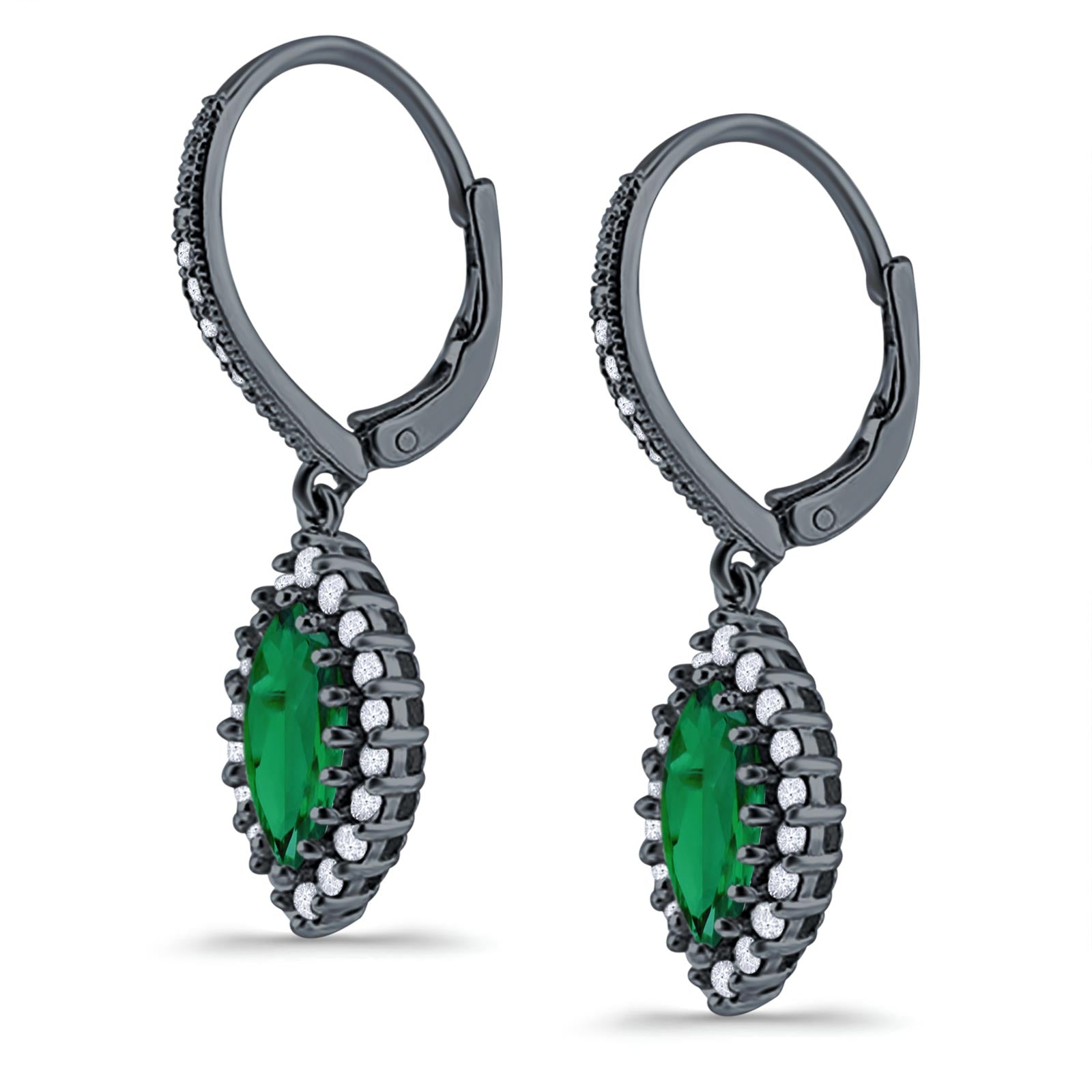 Halo Marquise Dangling Leverback Wedding Earrings Simulated Cubic Zirconia 925 Sterling Silver (31mm)