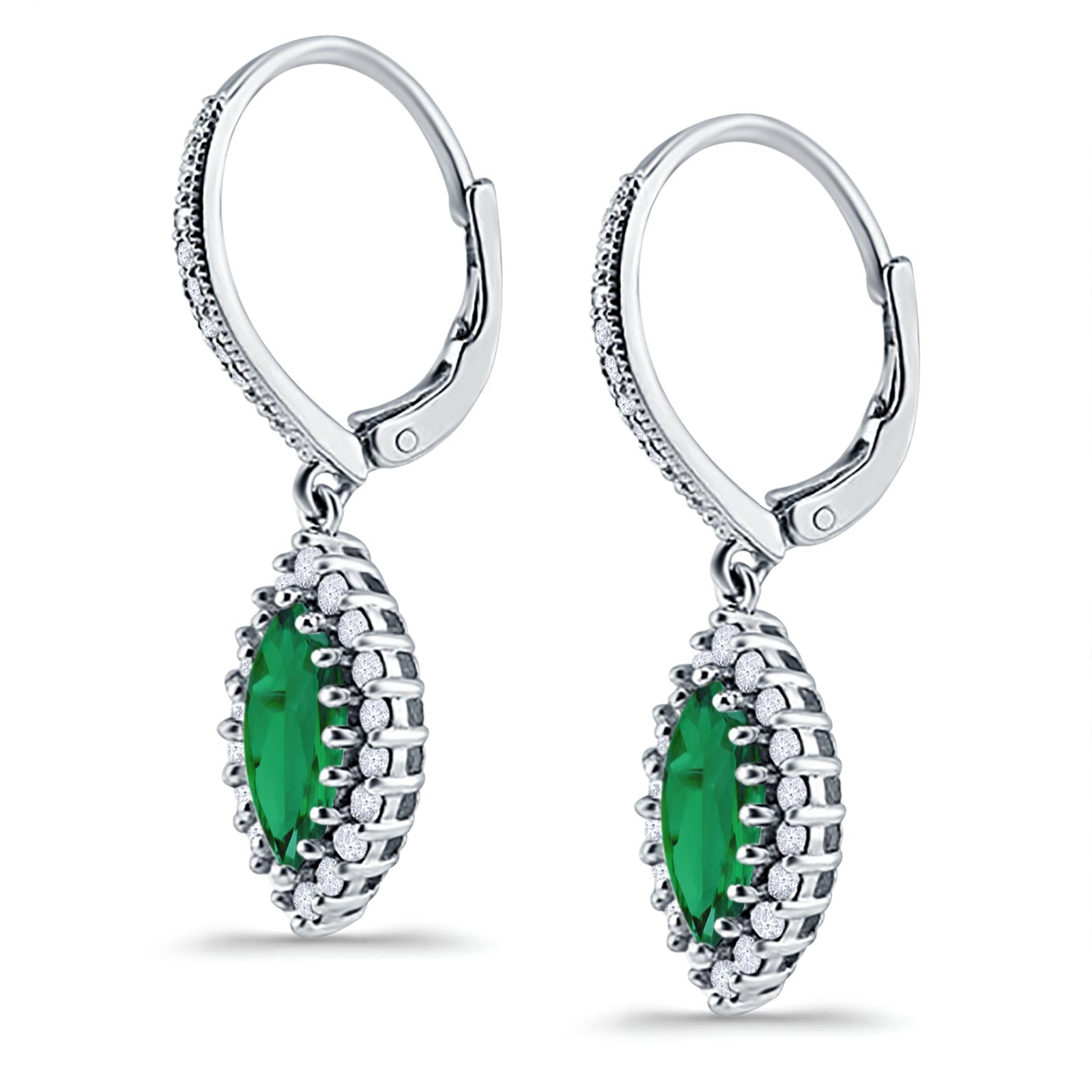Halo Marquise Dangling Leverback Wedding Earrings Simulated Cubic Zirconia 925 Sterling Silver (31mm)
